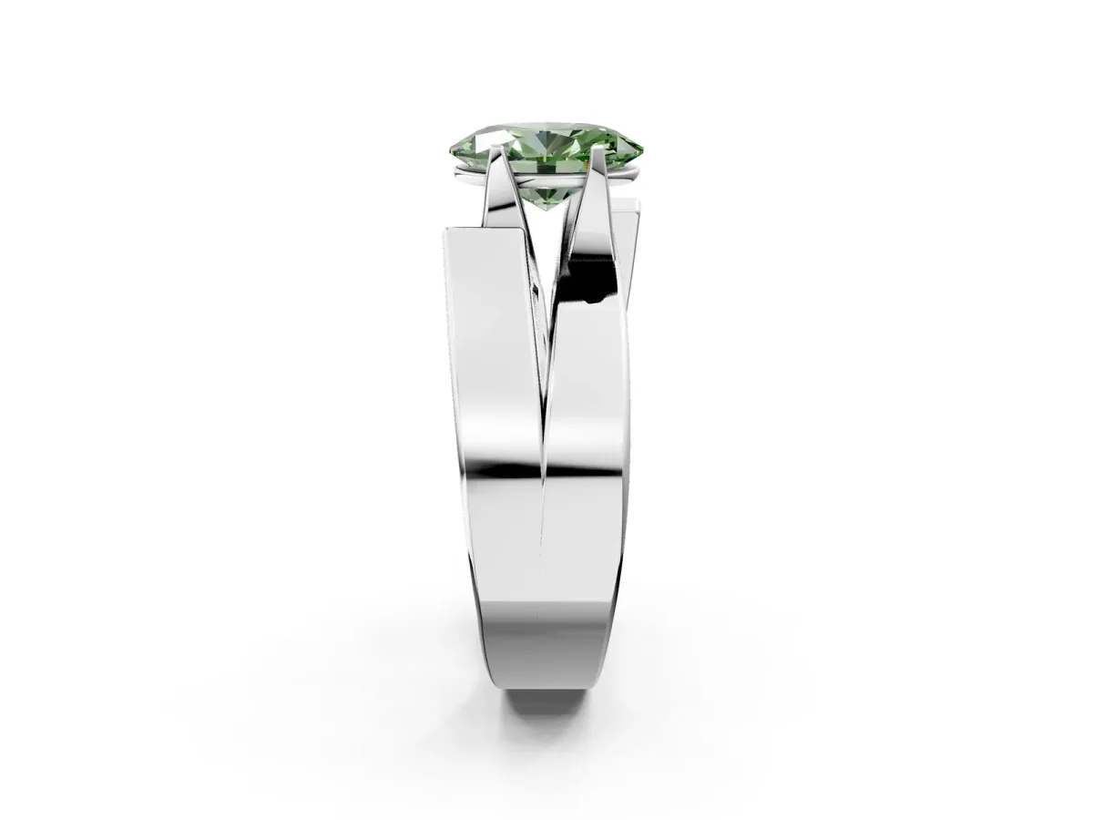 Fancy Green Modern Tension Set Oval Cut Diamond Solitaire Wide Band Ring Silver