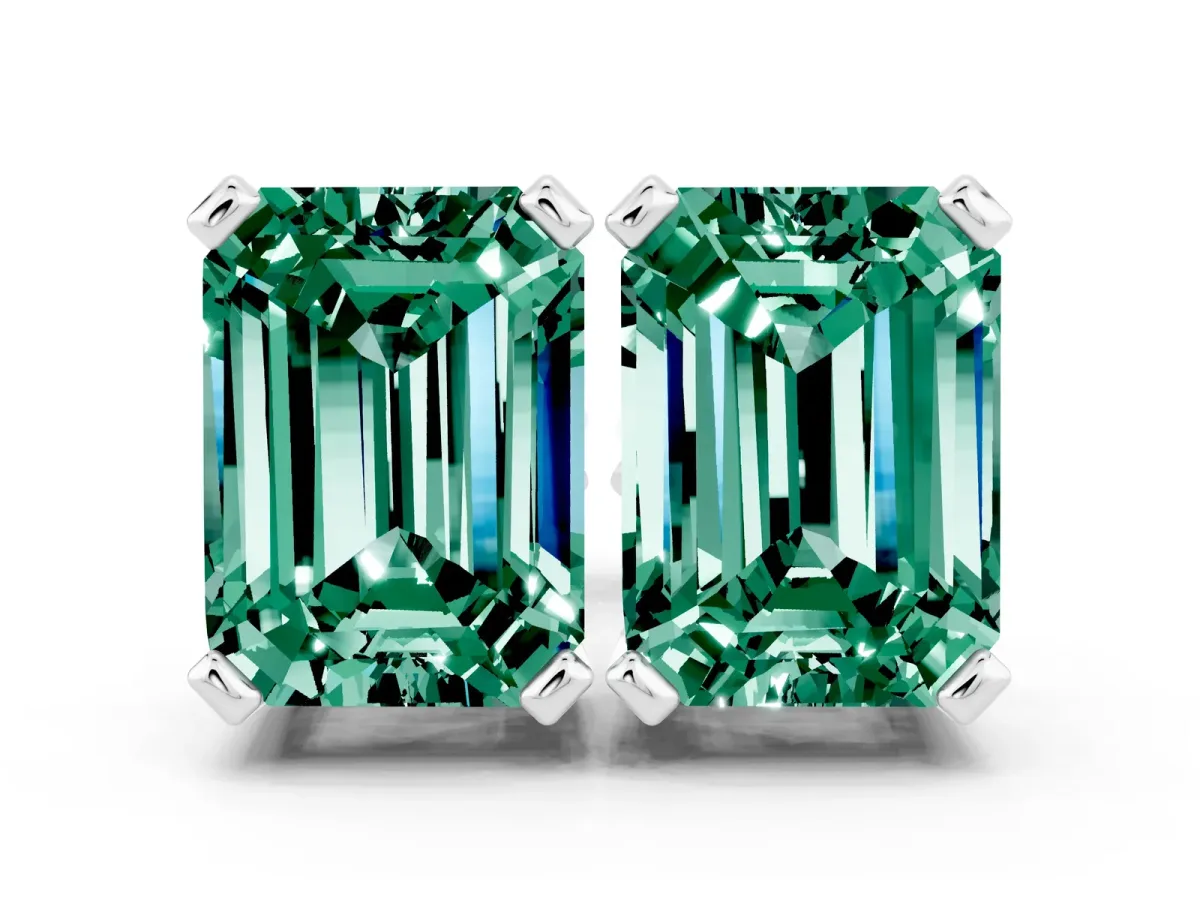 Emerald Cut Green Sapphire Stud Earrings Platinum