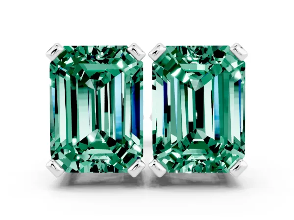 Emerald Cut Green Sapphire Stud Earrings Platinum
