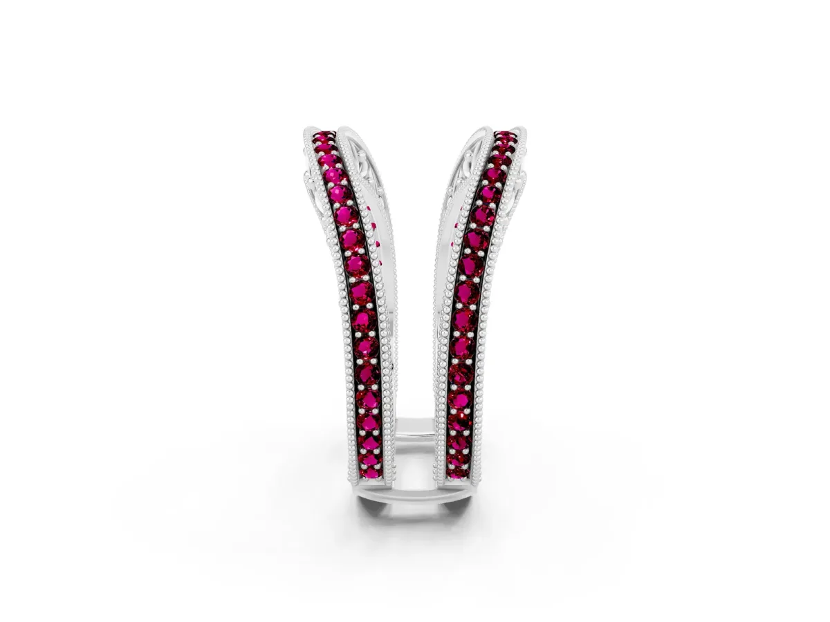 Round Garnet Milgrain Eternity Band with Channel Setting White gold