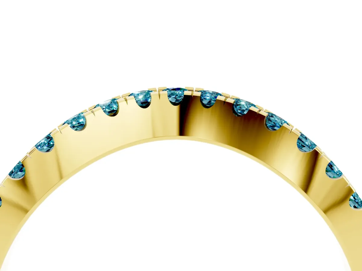 Round Blue Topaz Pavé Curved Band with Shared Prong Setting Yellow gold