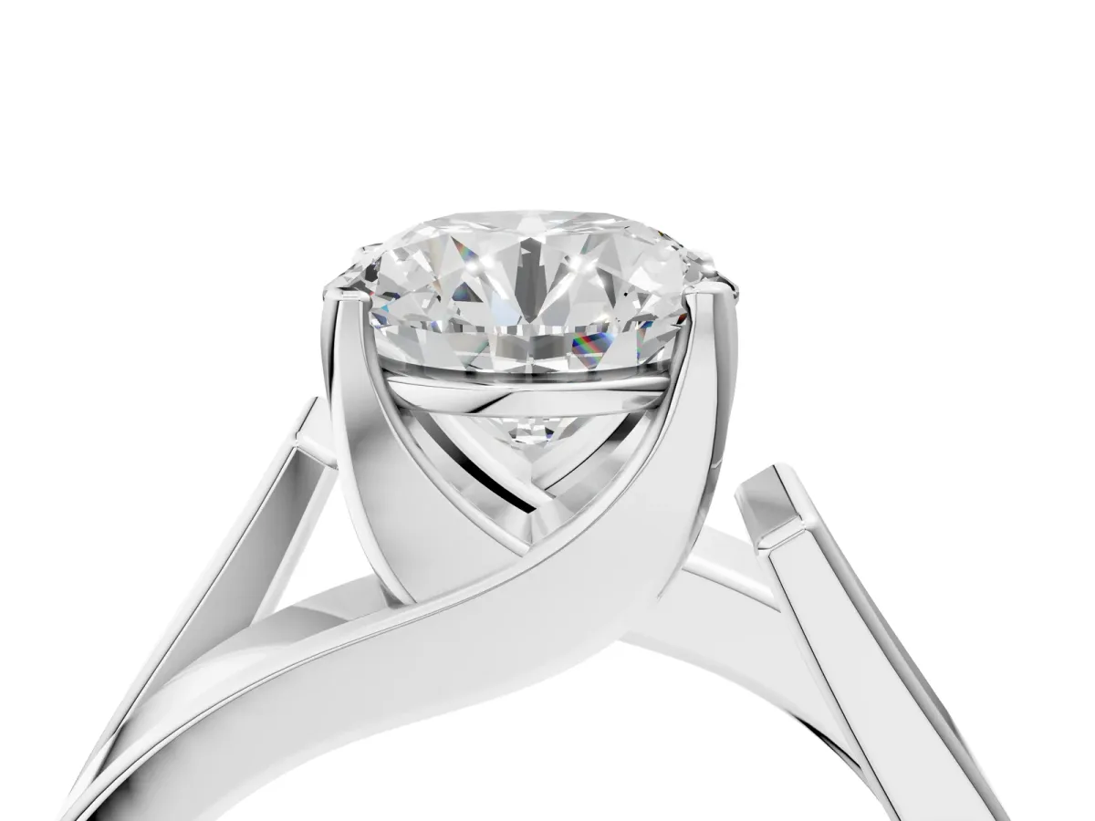 Modern Tension Set Round Cut Diamond Solitaire Wide Band Ring Silver