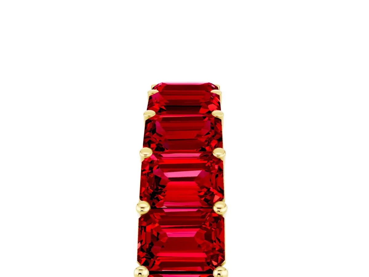 Emerald Cut Ruby Eternity Band with Shared Prong Setting Yellow gold