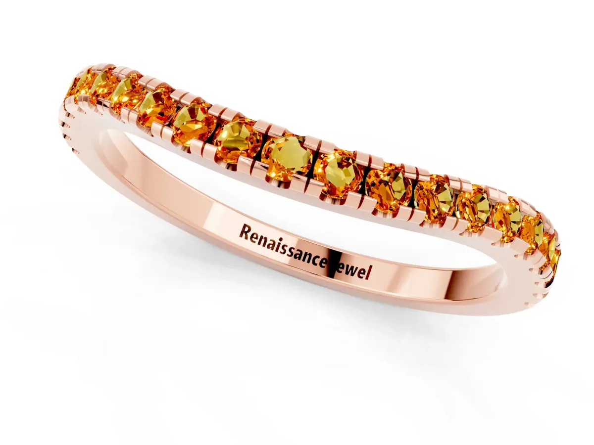 Round Citrine Pavé Half Eternity Band with Shared Prong Setting Rose gold
