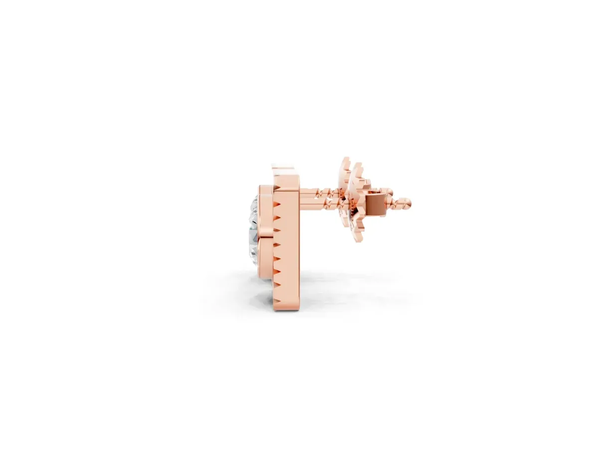 Round Diamond Sunburst Square Stud Earrings Rose gold
