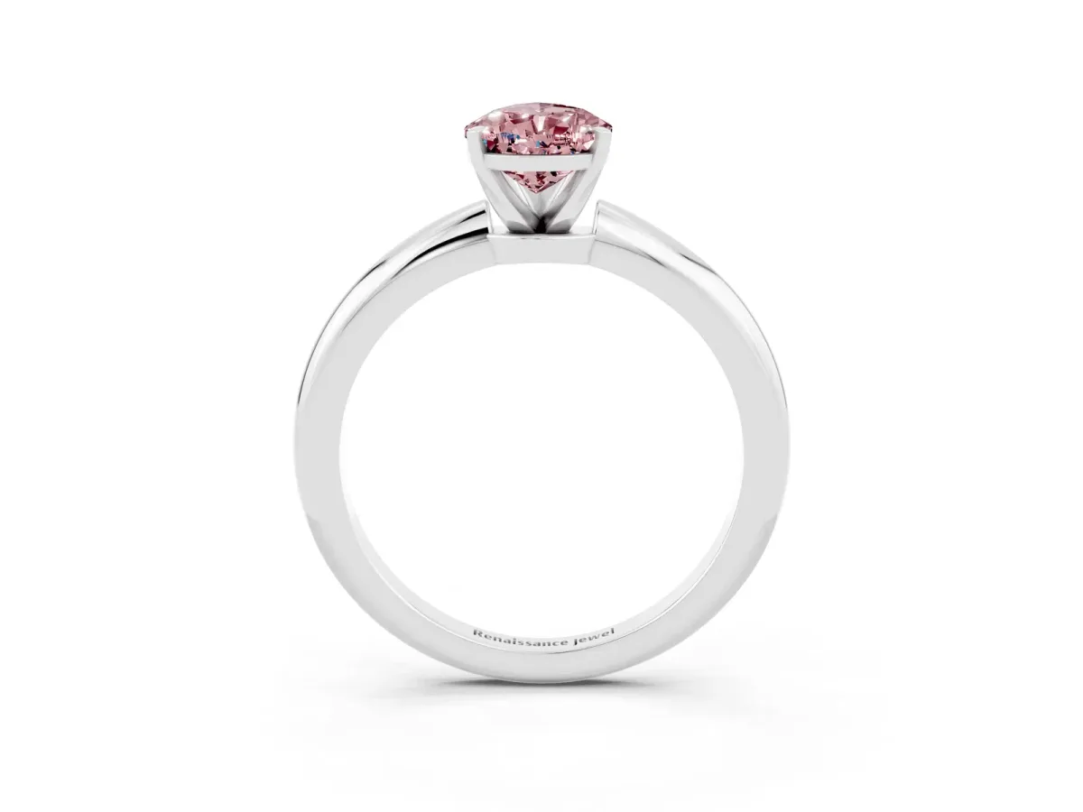 Pear Cut Morganite Solitaire Ring with Six-Prong Setting and Classic Band Platinum