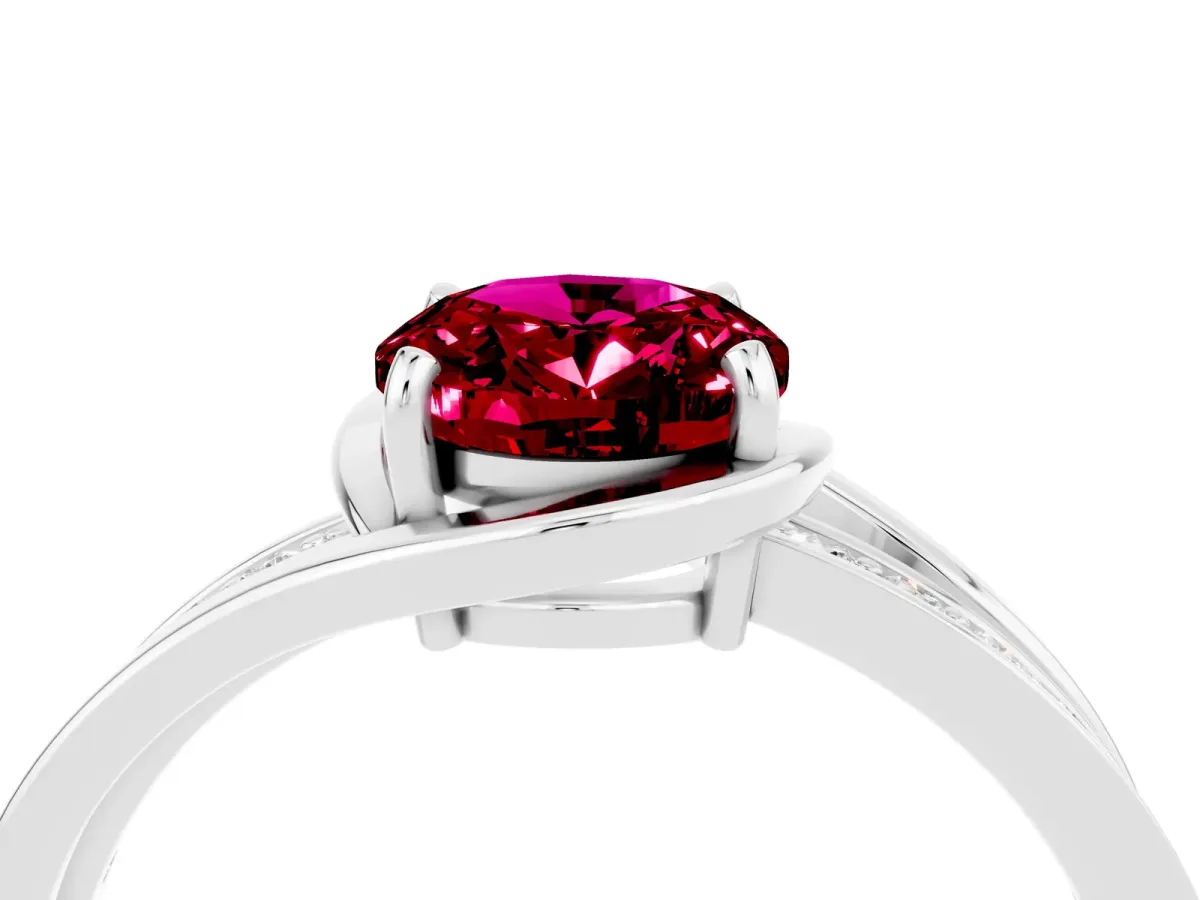 Oval Cut Garnet Solitaire Ring with Split Shank and Prong Setting White gold