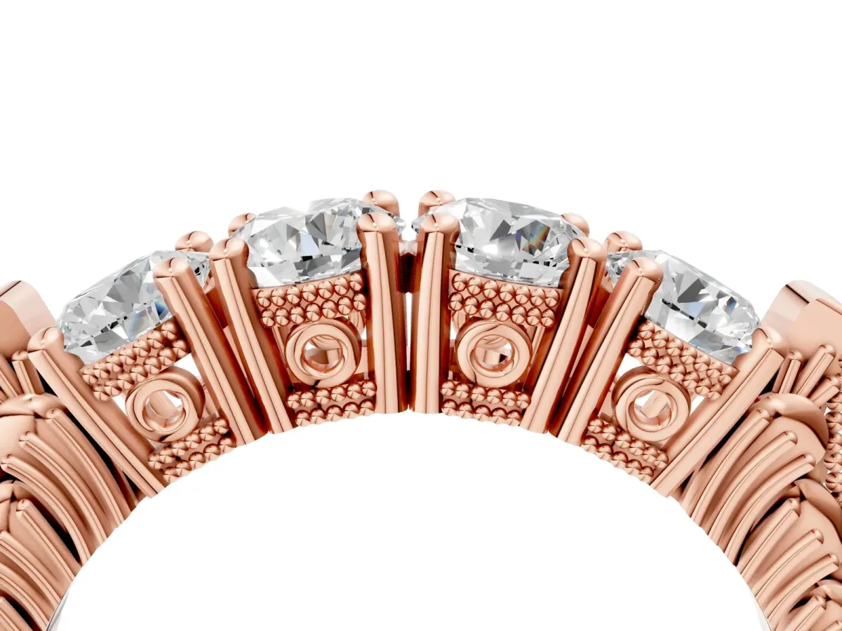 Five-Stone Round Diamond Shared Prong Milgrain Band Rose gold