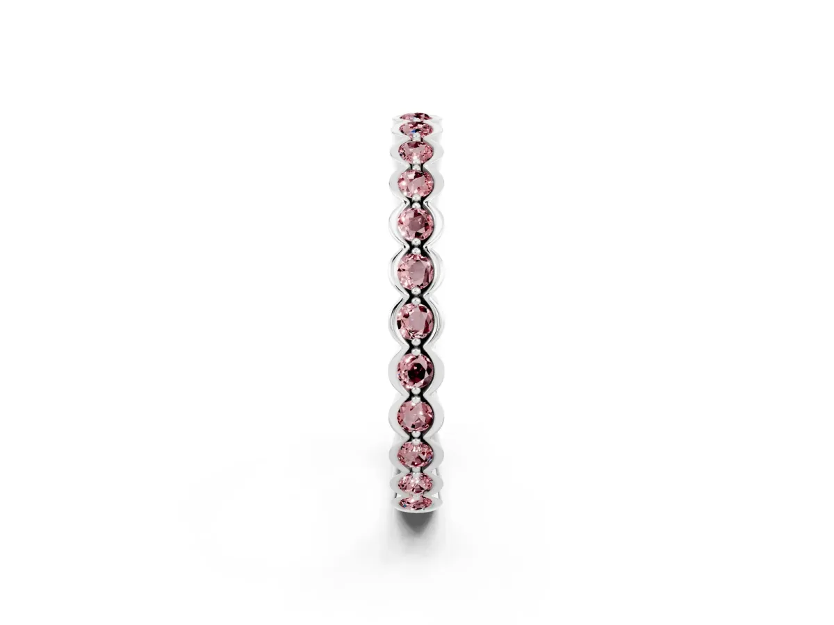 Round Morganite Bezel Set Eternity Band Silver