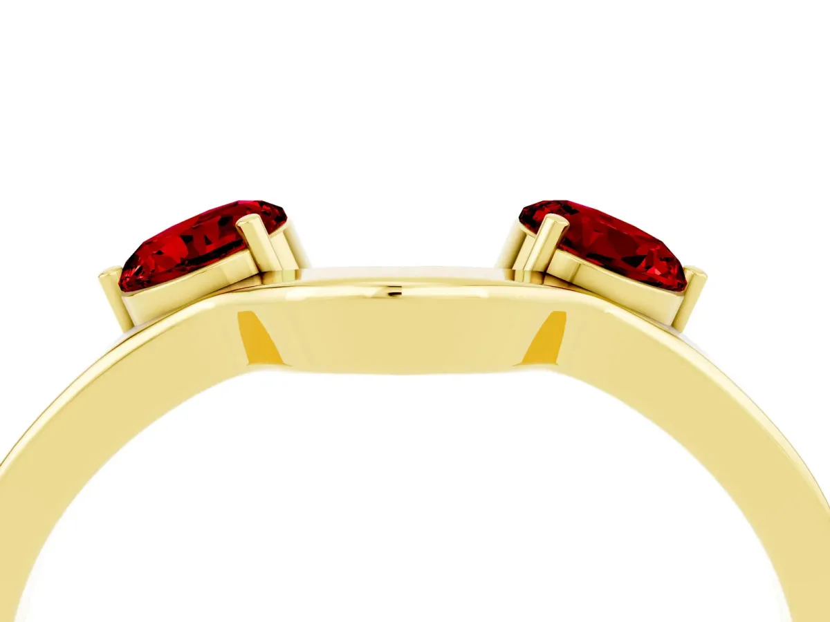 Dual Round Ruby Open Band Ring with Prong Setting Yellow gold
