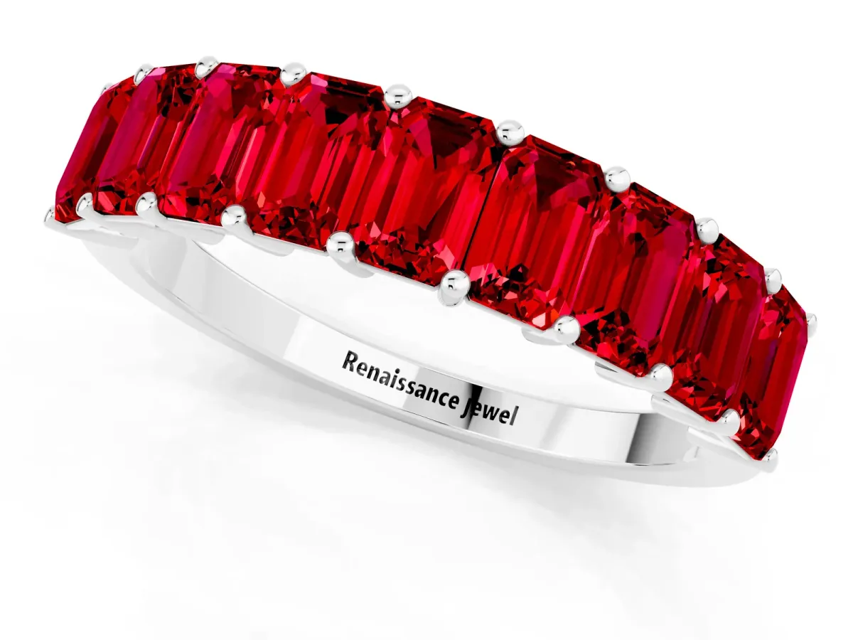 Emerald Cut Ruby Prong-Set Eternity Band White gold