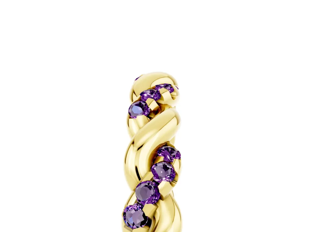 Twisted Pavé Round Amethyst Eternity Band Yellow gold