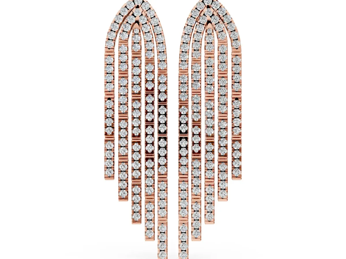 Round Diamond Pavé Waterfall Drop Earrings Rose gold