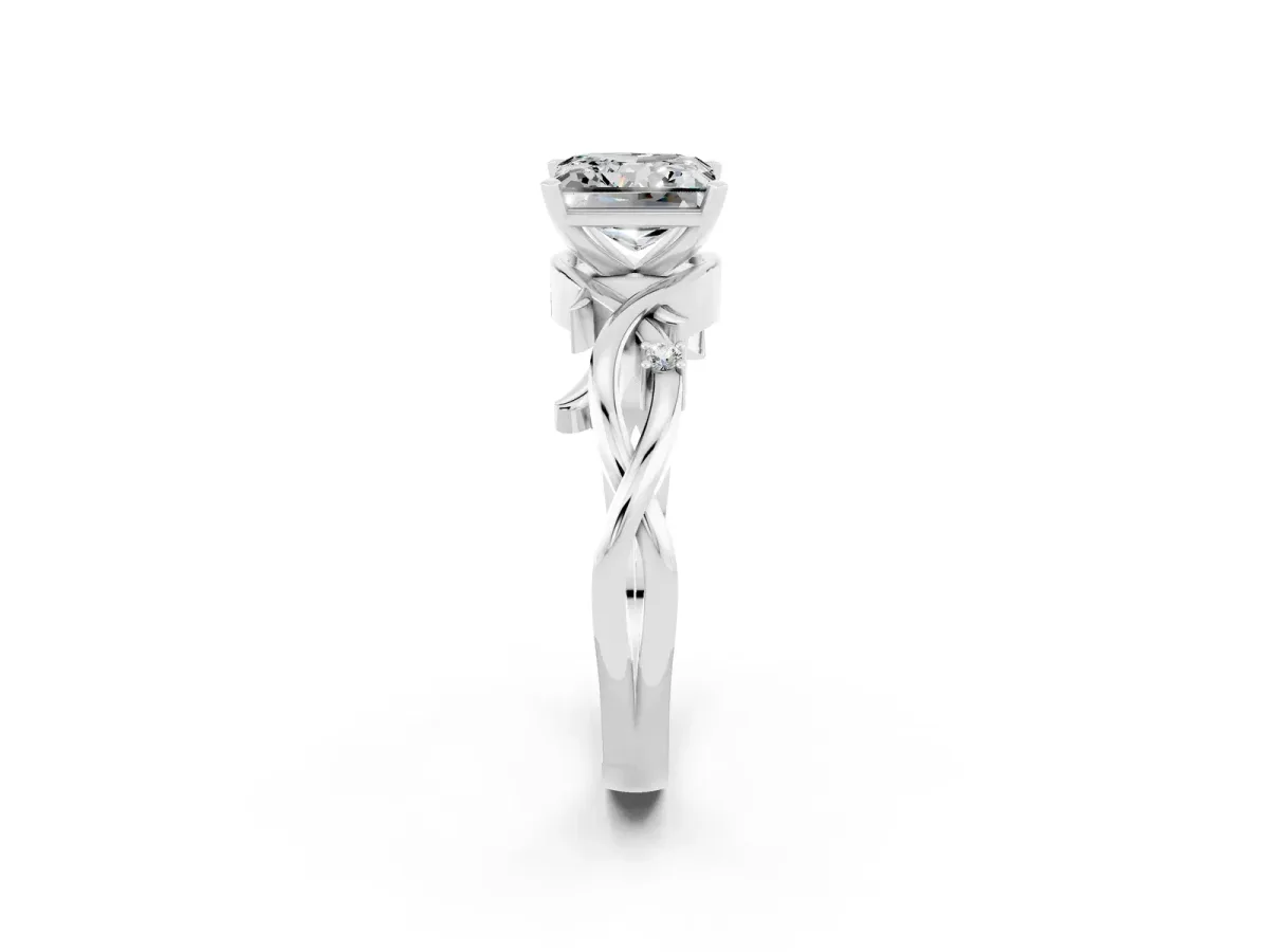 Princess Cut Moissanite Solitaire Ring with Twisted Band and Prong Setting Silver