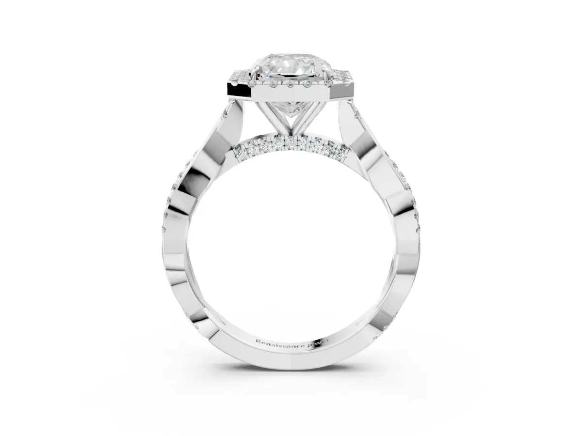 Radiant Cut Halo Twist Band Solitaire Ring Platinum