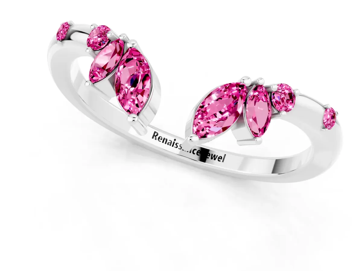 Open Marquise Cluster Pink Sapphire Band with Prong Setting White gold