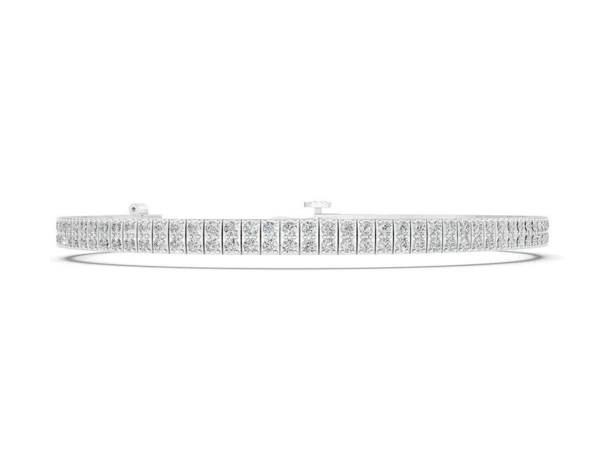 Three-Row Round Diamond Tennis Bracelet with Prong Setting Silver