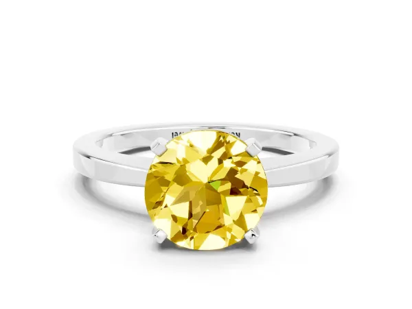Round Cut Yellow Sapphire Solitaire Engagement Ring with Classic Band and Four-Prong Setting Platinum