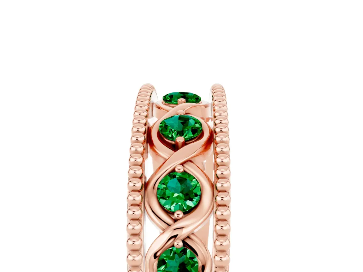 Round Emerald Twist Milgrain Band with Bezel Setting Rose gold
