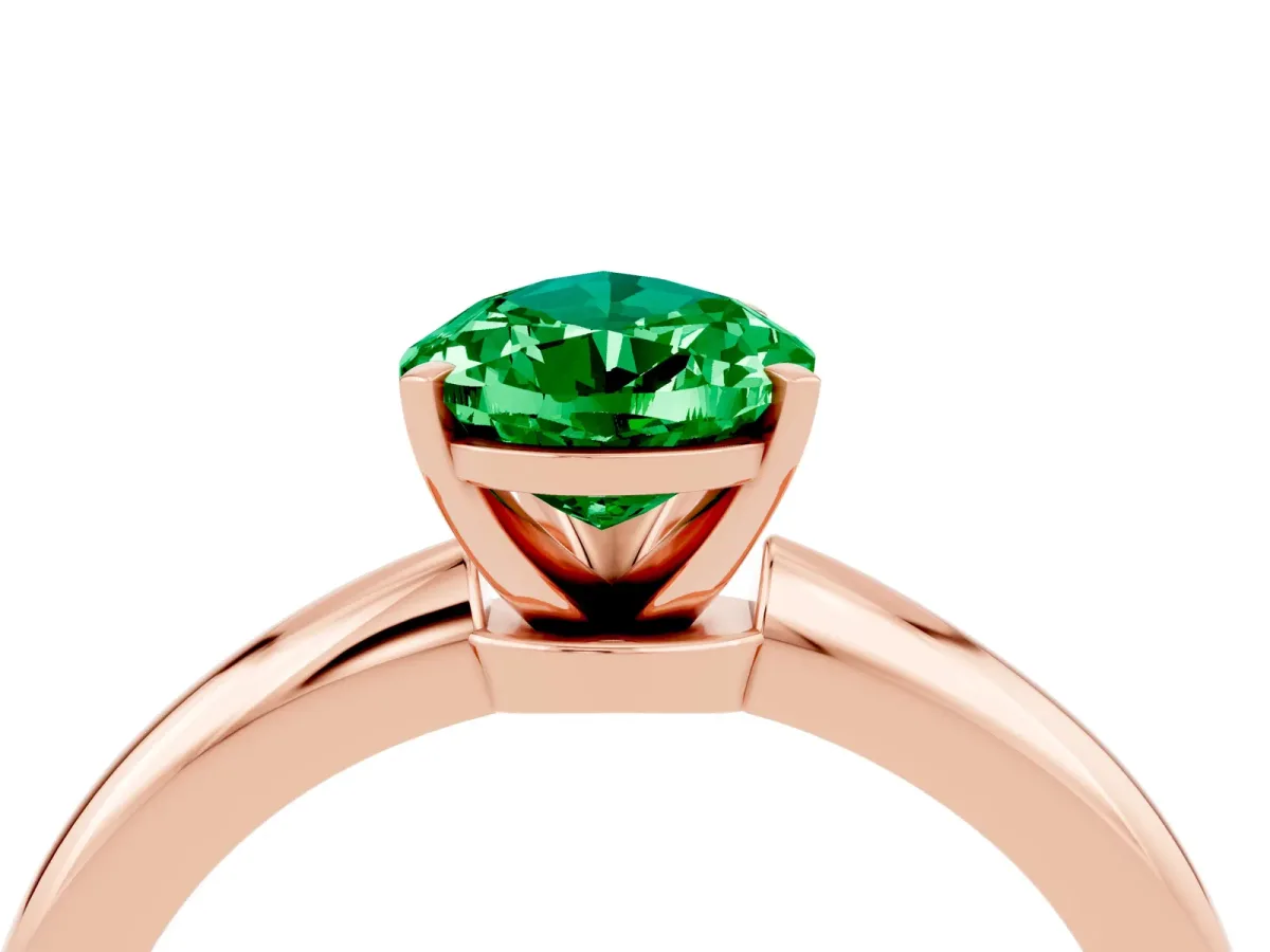 Pear Cut Emerald Solitaire Ring with Six-Prong Setting and Classic Band Rose gold