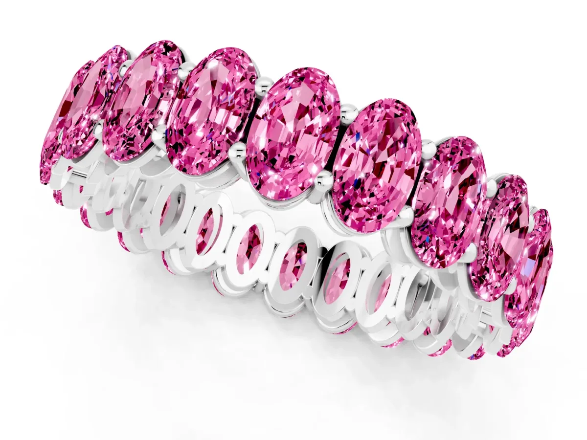Oval Cut Pink Sapphire Eternity Band with Shared Prong Setting Platinum