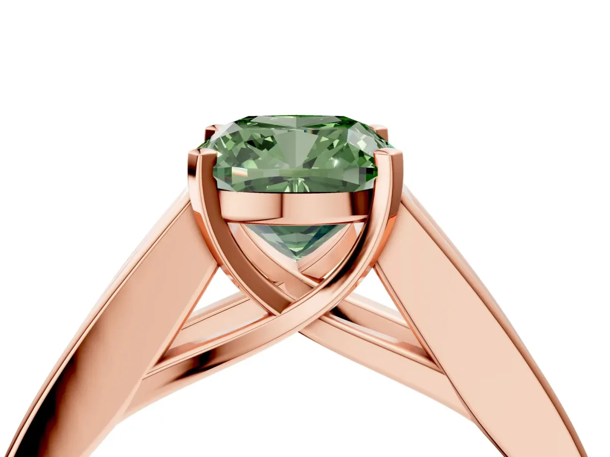 Fancy Green Cushion Cut Cut Channel Set Solitaire Ring with Four-Prong Setting Rose gold