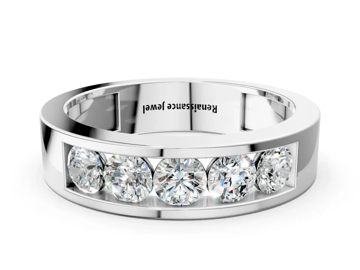 Round Diamond Linear Channel Mens Band Platinum