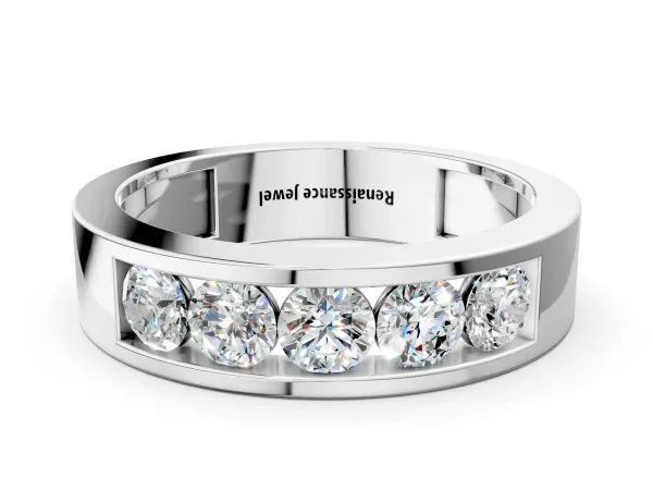 Round Diamond Linear Channel Mens Band Platinum