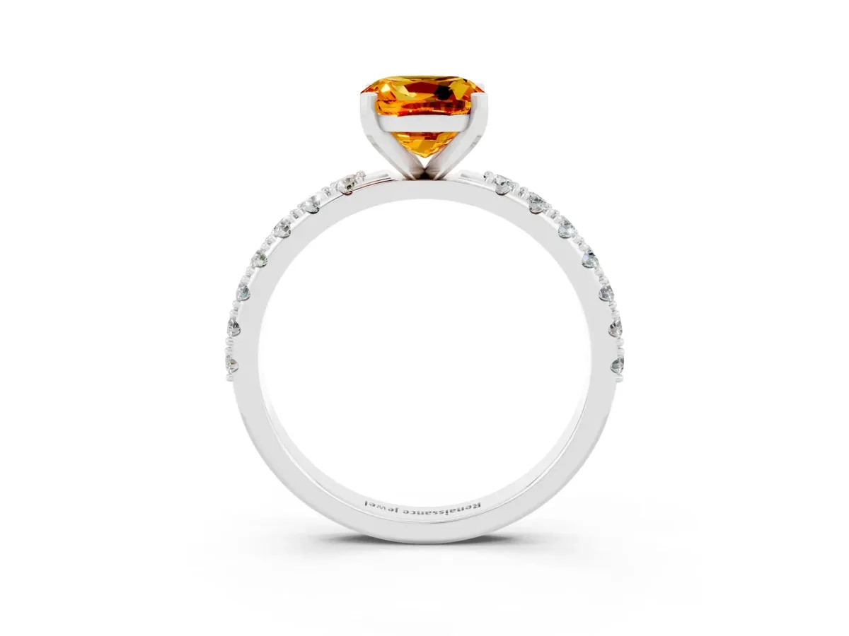 Cushion Cut Citrine Solitaire Pavé Band with Four-Prong Setting Silver