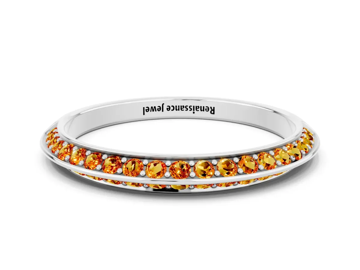 Double Row Pavé Round Citrine Eternity Band with Channel Setting Silver