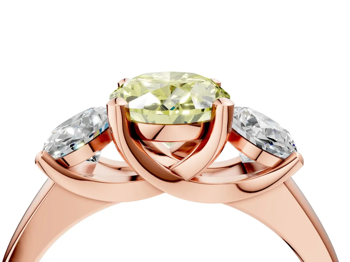 Fancy Yellow Three-Stone Oval Cut Cut Solitaire Ring with Classic Prong Setting Rose gold