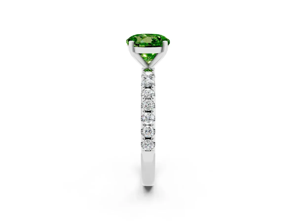 Round Cut Peridot Solitaire Pavé Band with Four-Prong Setting Silver