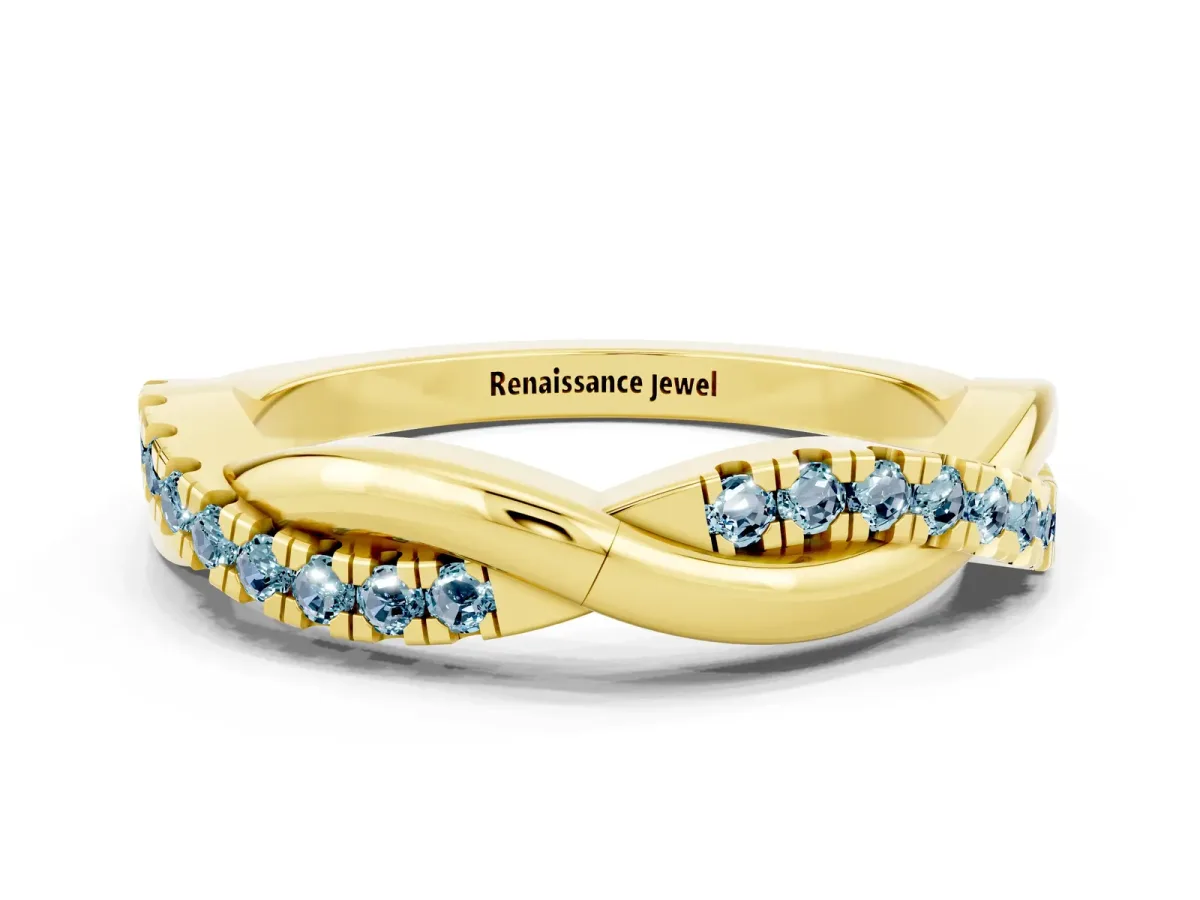 Round Aquamarine Twisted Infinity Band with Prong Setting Yellow gold