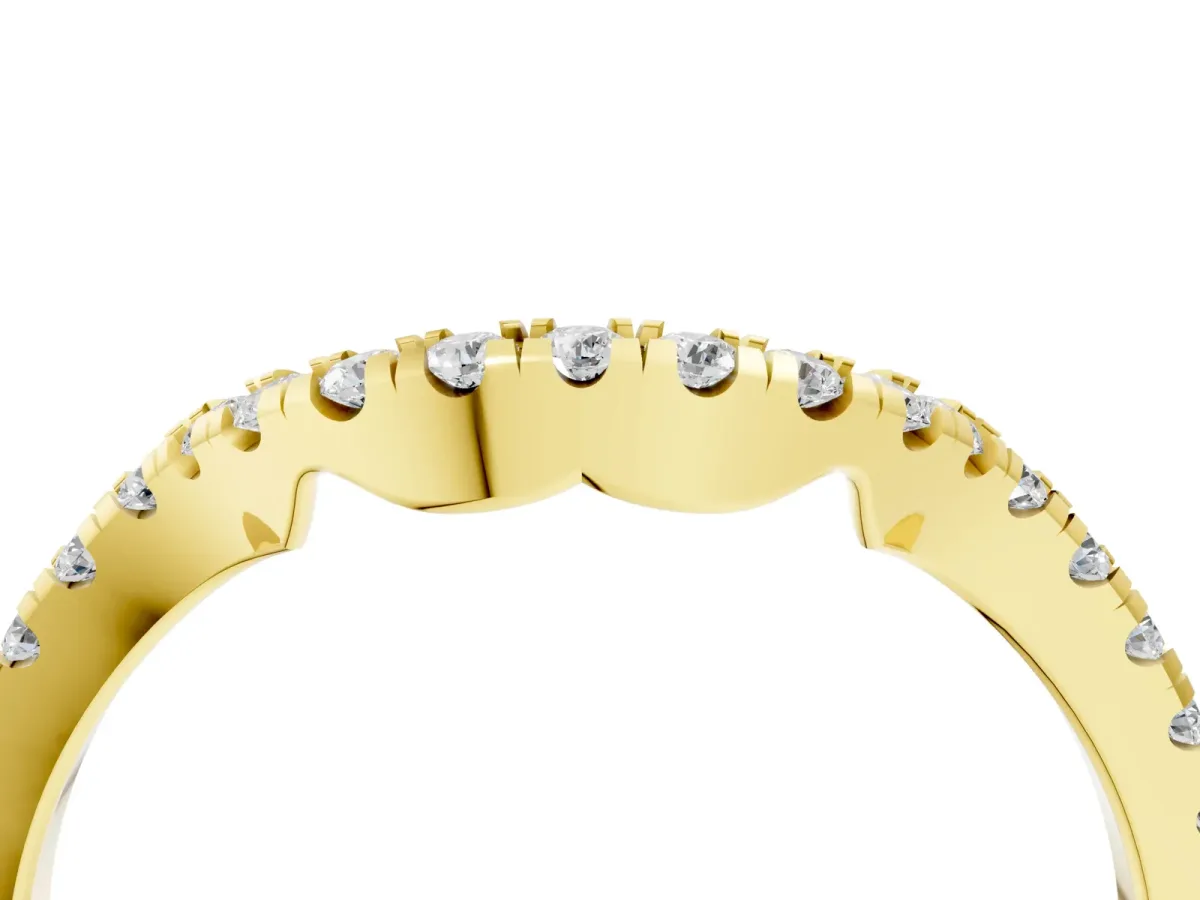Round Diamond Pavé-Set Contoured Wedding Band Yellow gold