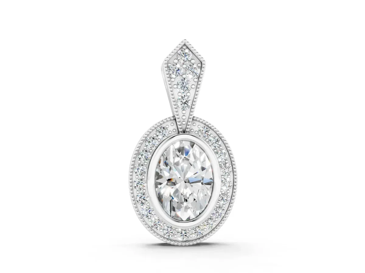 Oval Halo Pavé Diamond Pendant Silver
