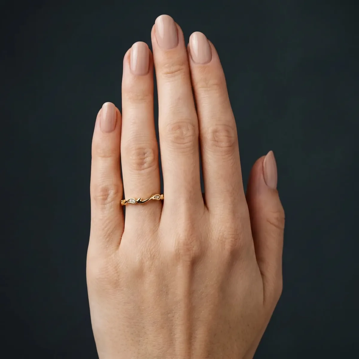 Marquise Diamond Leaf Twist Eternity Band with Bezel Setting Yellow gold