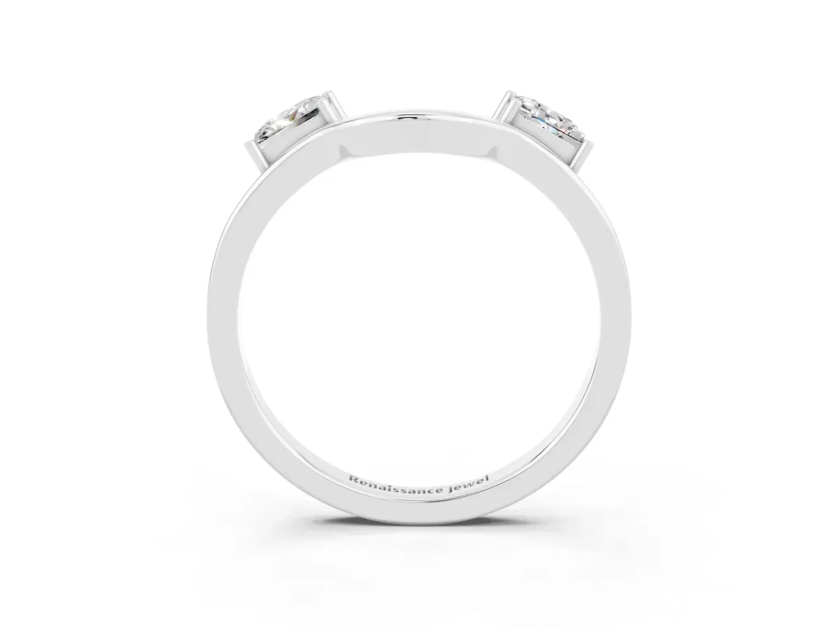 Princess Cut Moissanite Two-Stone Open Band Ring with Four-Prong Setting Silver