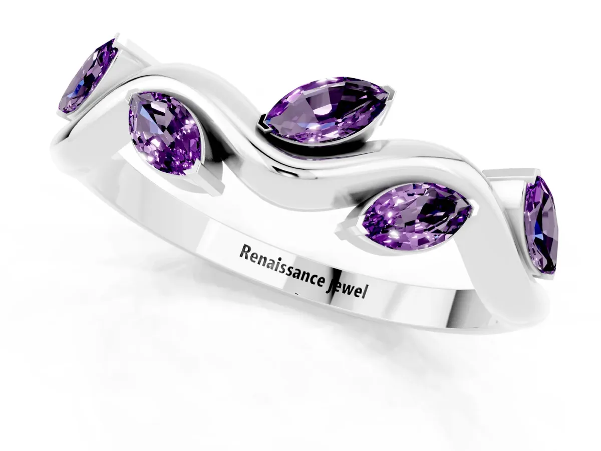 Marquise Amethyst Twisted Band with Prong Setting Silver