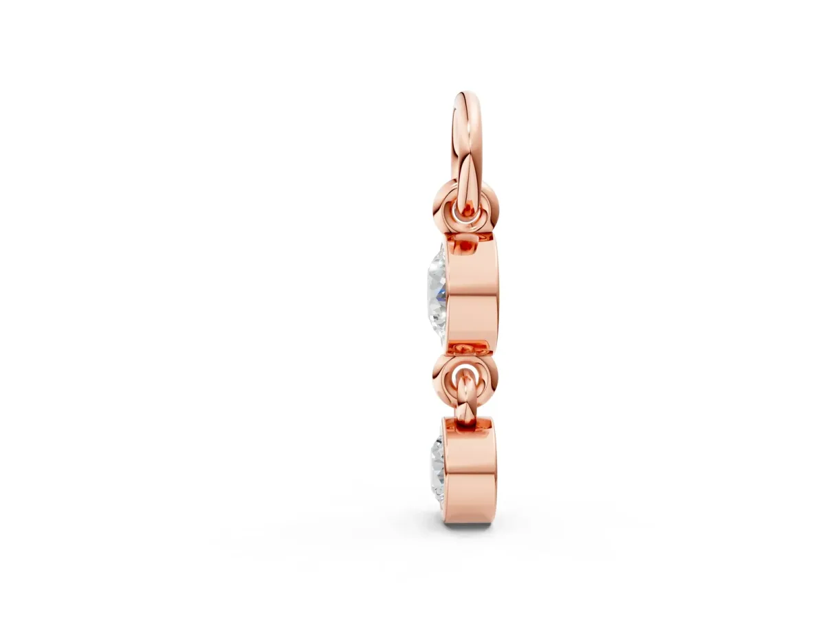Round Diamond Double Drop Huggie Charm Rose gold