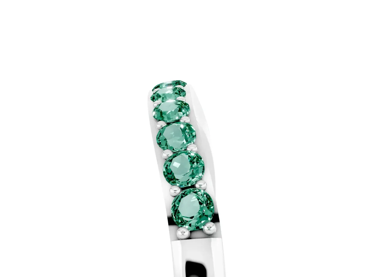 Round Green Sapphire Curved Wedding Band with Channel Setting Platinum