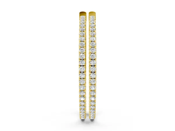 Round Cut Pave Diamond Hoop Earrings with Prong Setting Yellow gold