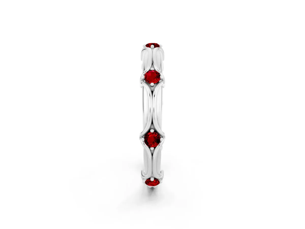 Round Ruby Prong Set Milgrain Eternity Band White gold