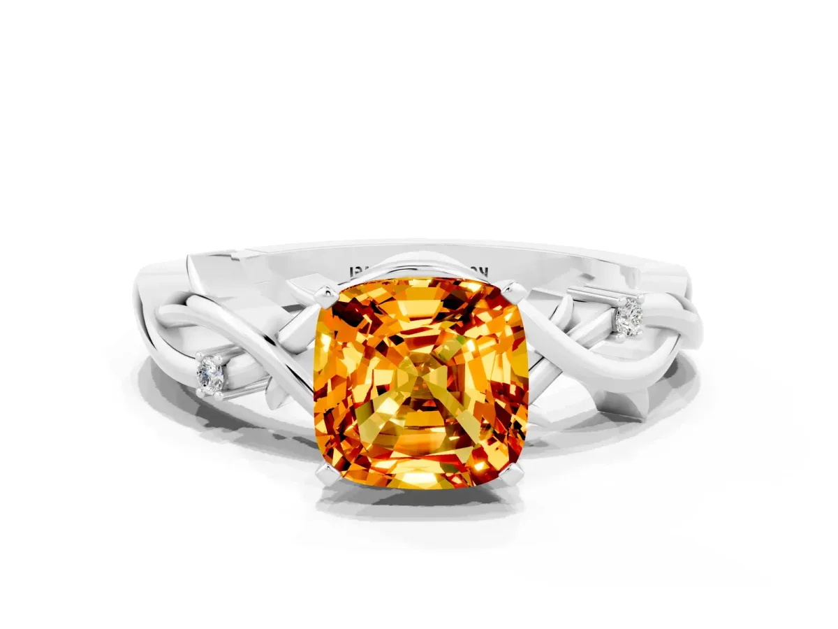 Cushion Cut Citrine Solitaire Ring with Twisted Band and Prong Setting Silver