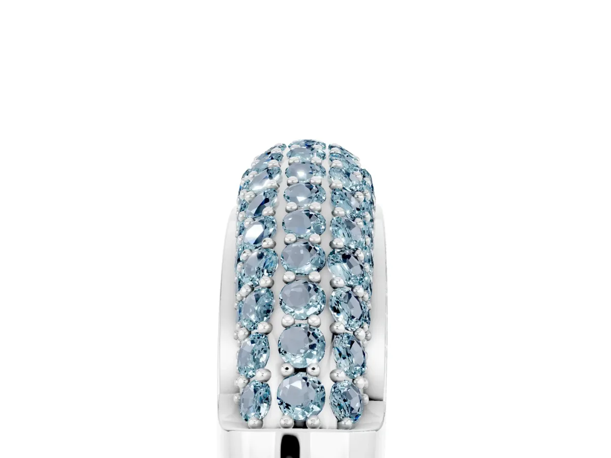 Three-Row Pavé Round Aquamarine Dome Band Silver