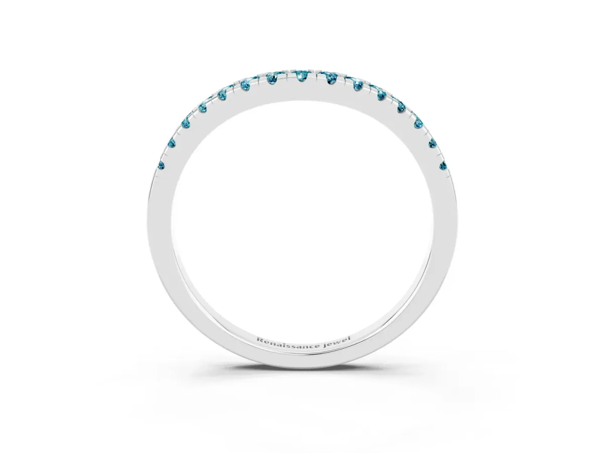 Blue Topaz Pavé Curved Wedding Band Silver