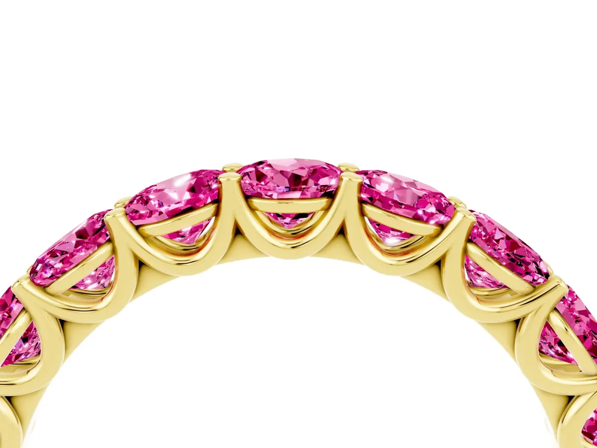 Round Pink Sapphire Shared Prong Eternity Band Yellow gold