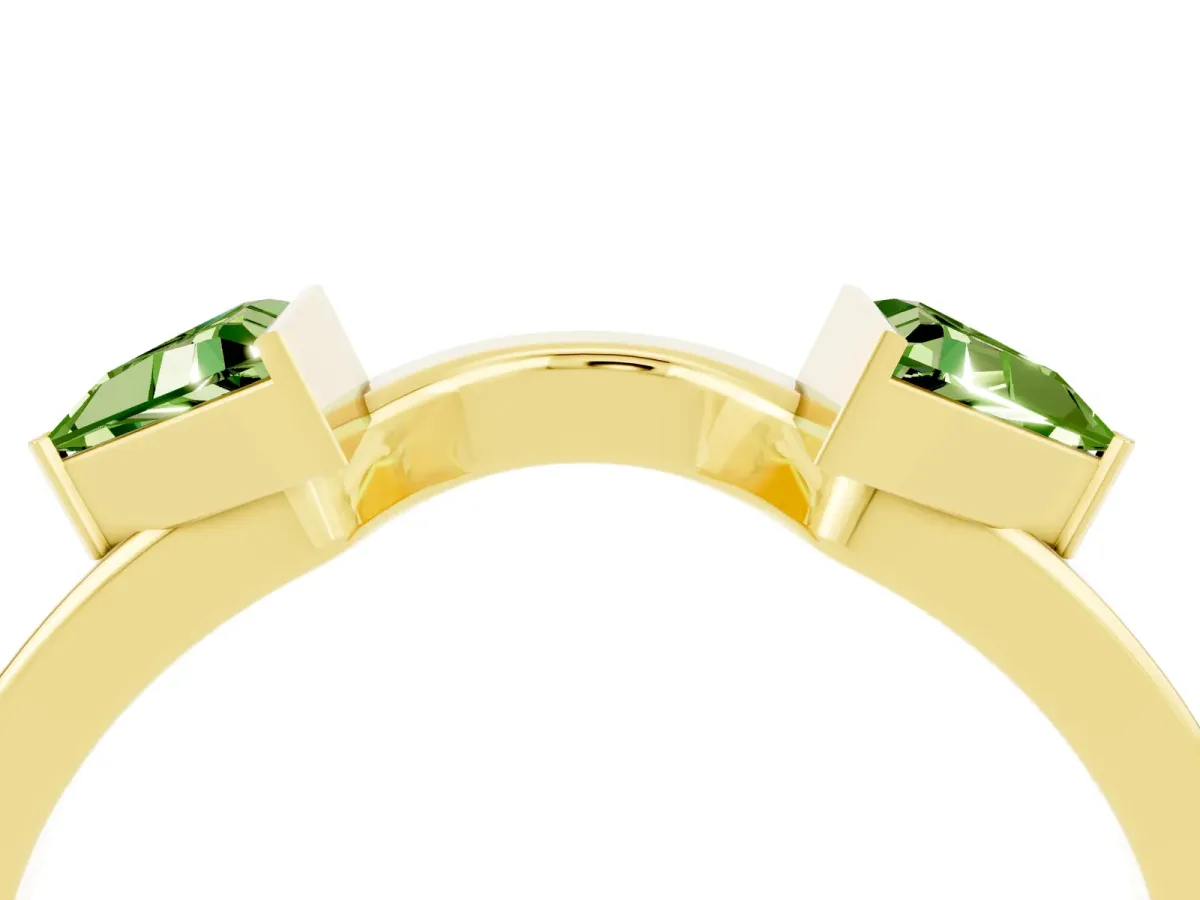 Trillion Peridot Open Band Ring with Bezel Setting Yellow gold