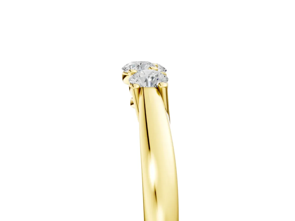 Three-Stone Round Diamond Tension Set Solitaire Band with Prong Setting Yellow gold