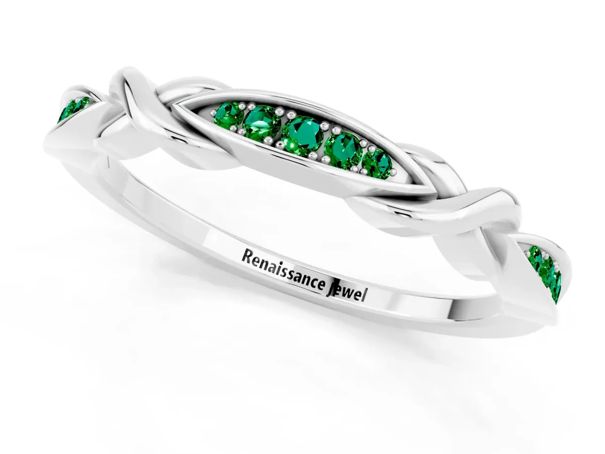 Twisted Marquise Emerald Pavé Band with Shared Prong Setting White gold