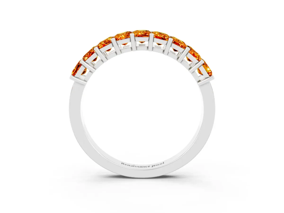 Emerald Cut Citrine Prong-Set Eternity Band White gold